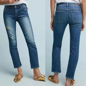 Anthro Pilcro and the Letterpress High Waisted Distressed Slim Straight Jeans 30